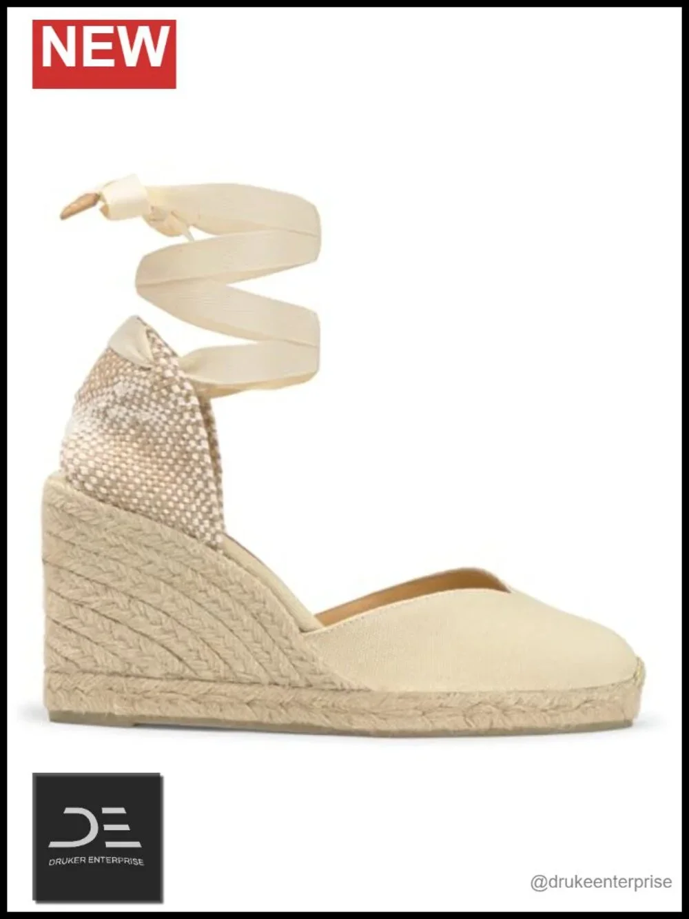 Wedge Espadrille Sandals with Jute Detail & Ankle Strap - Woven Back